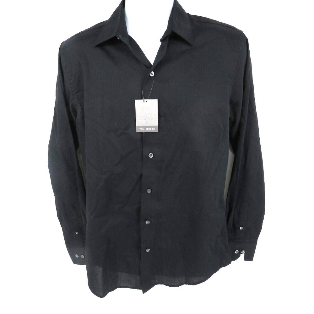 Van Heusen Men's Black Long Sleeve Easy Care Shirt Small NWT $54